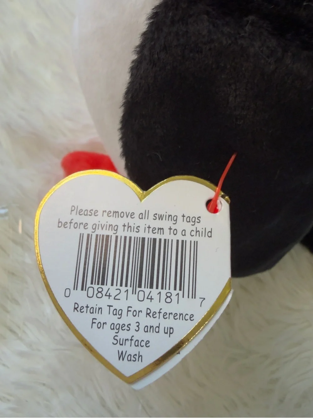 Ty Beanie Baby Plush Puffin in Black, White, Red & Yellow